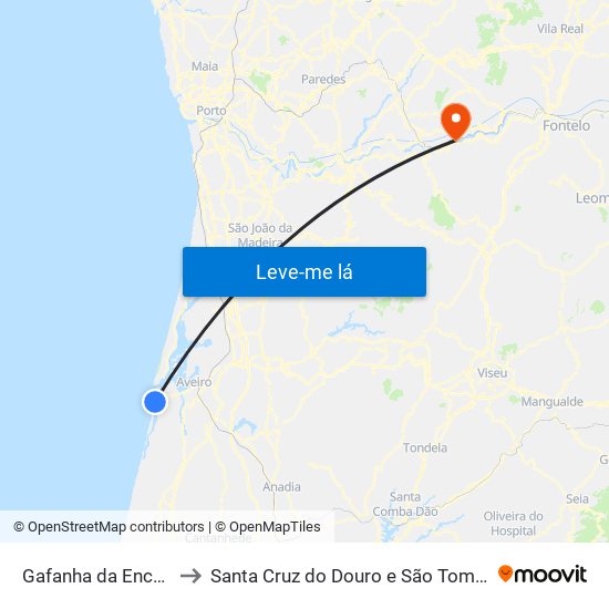 Gafanha da Encarnação to Santa Cruz do Douro e São Tomé de Covelas map