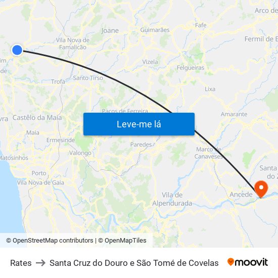 Rates to Santa Cruz do Douro e São Tomé de Covelas map