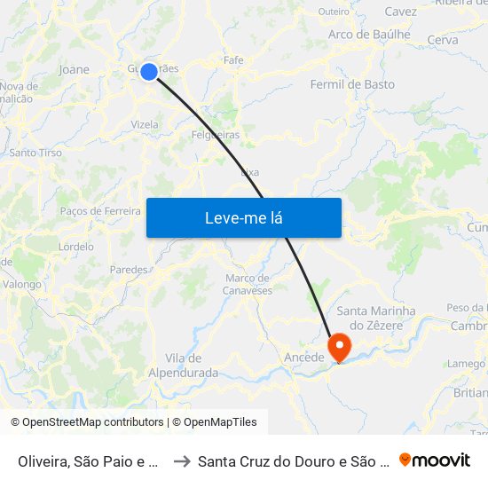 Oliveira, São Paio e São Sebastião to Santa Cruz do Douro e São Tomé de Covelas map