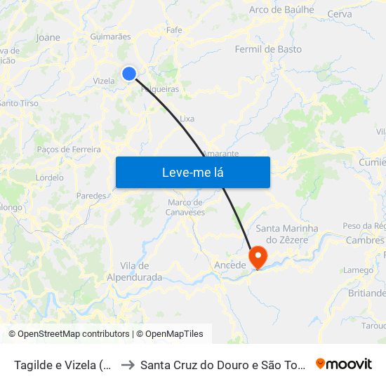 Tagilde e Vizela (São Paio) to Santa Cruz do Douro e São Tomé de Covelas map