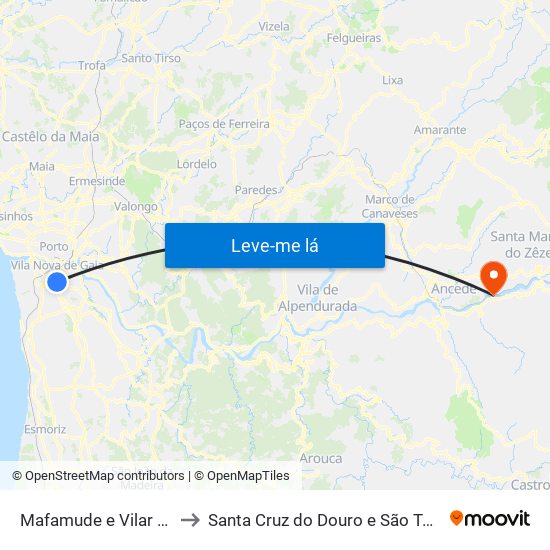 Mafamude e Vilar do Paraíso to Santa Cruz do Douro e São Tomé de Covelas map