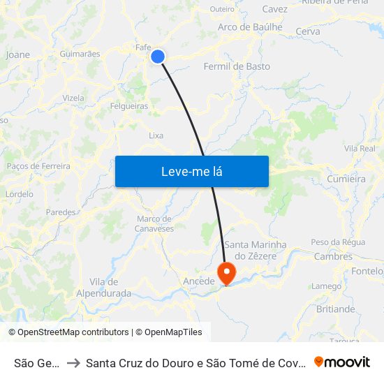 São Gens to Santa Cruz do Douro e São Tomé de Covelas map