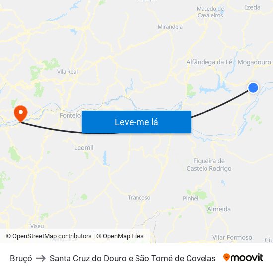 Bruçó to Santa Cruz do Douro e São Tomé de Covelas map