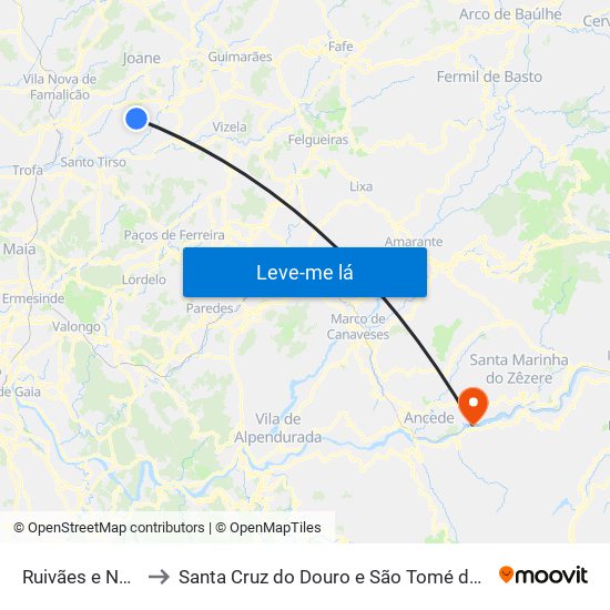 Ruivães e Novais to Santa Cruz do Douro e São Tomé de Covelas map