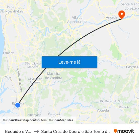 Beduído e Veiros to Santa Cruz do Douro e São Tomé de Covelas map