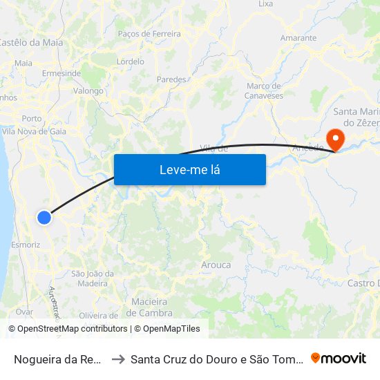 Nogueira da Regedoura to Santa Cruz do Douro e São Tomé de Covelas map