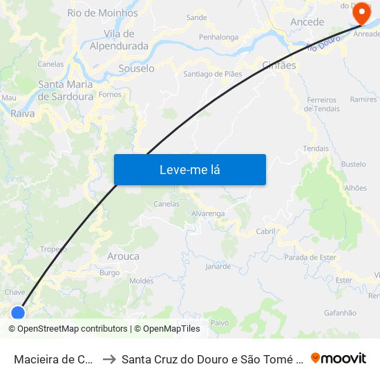 Macieira de Cambra to Santa Cruz do Douro e São Tomé de Covelas map