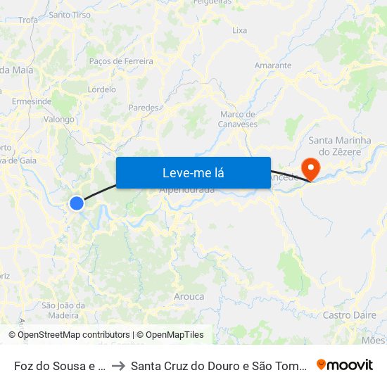 Foz do Sousa e Covelo to Santa Cruz do Douro e São Tomé de Covelas map