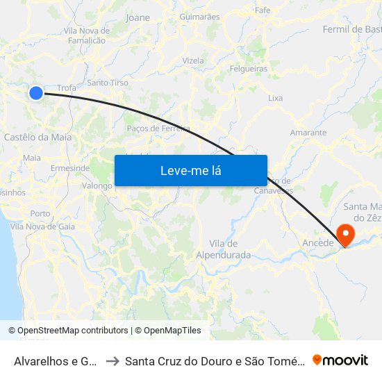 Alvarelhos e Guidões to Santa Cruz do Douro e São Tomé de Covelas map