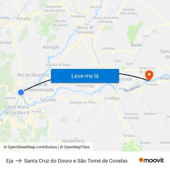 Eja to Santa Cruz do Douro e São Tomé de Covelas map