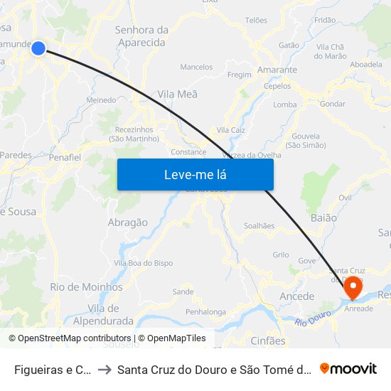 Figueiras e Covas to Santa Cruz do Douro e São Tomé de Covelas map