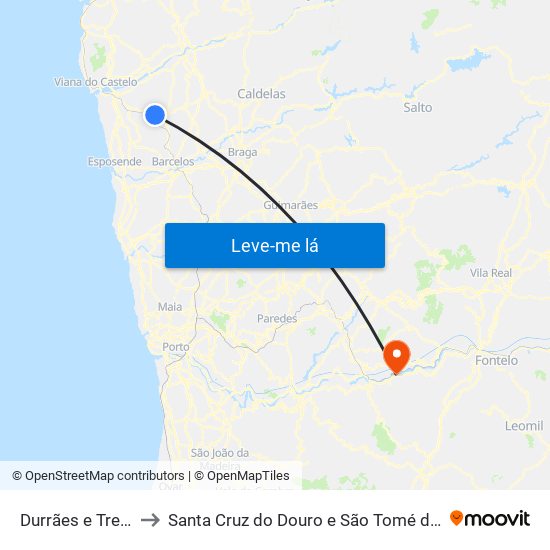 Durrães e Tregosa to Santa Cruz do Douro e São Tomé de Covelas map