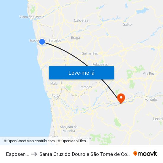 Esposende to Santa Cruz do Douro e São Tomé de Covelas map