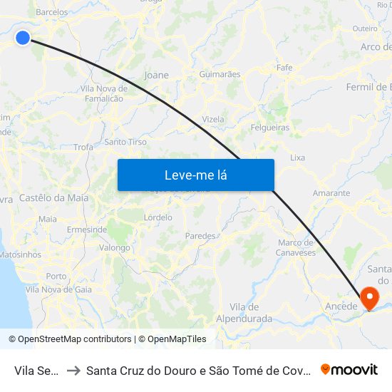 Vila Seca to Santa Cruz do Douro e São Tomé de Covelas map