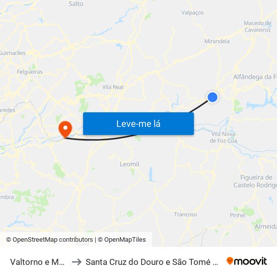 Valtorno e Mourão to Santa Cruz do Douro e São Tomé de Covelas map