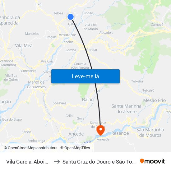 Vila Garcia, Aboim e Chapa to Santa Cruz do Douro e São Tomé de Covelas map