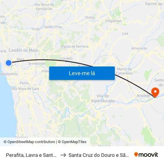 Perafita, Lavra e Santa Cruz do Bispo to Santa Cruz do Douro e São Tomé de Covelas map
