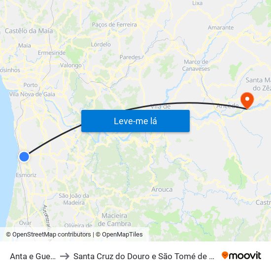 Anta e Guetim to Santa Cruz do Douro e São Tomé de Covelas map