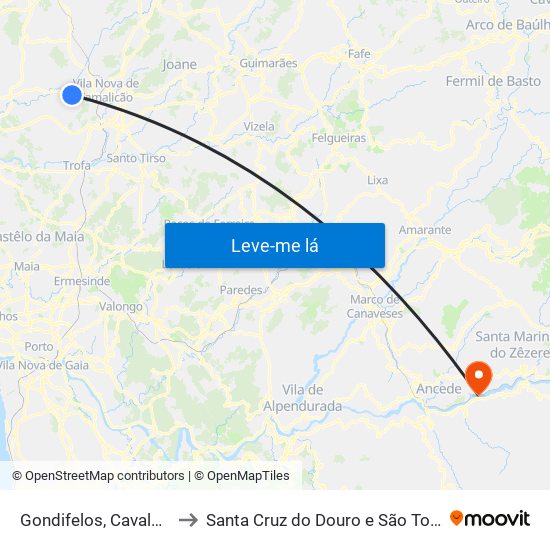 Gondifelos, Cavalões e Outiz to Santa Cruz do Douro e São Tomé de Covelas map