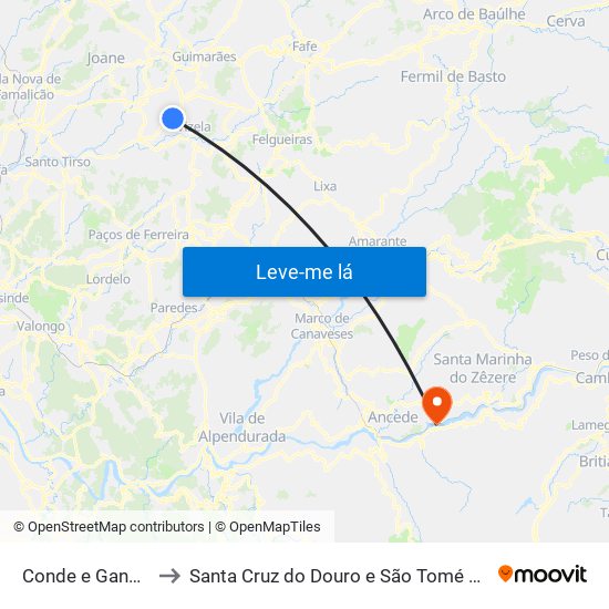 Conde e Gandarela to Santa Cruz do Douro e São Tomé de Covelas map