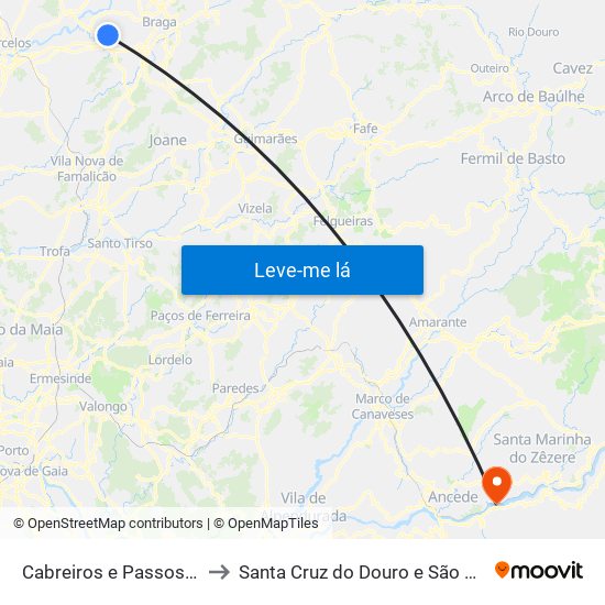 Cabreiros e Passos (São Julião) to Santa Cruz do Douro e São Tomé de Covelas map