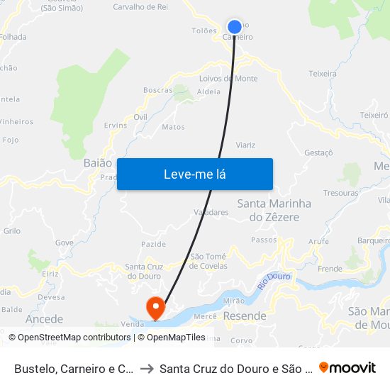 Bustelo, Carneiro e Carvalho de Rei to Santa Cruz do Douro e São Tomé de Covelas map