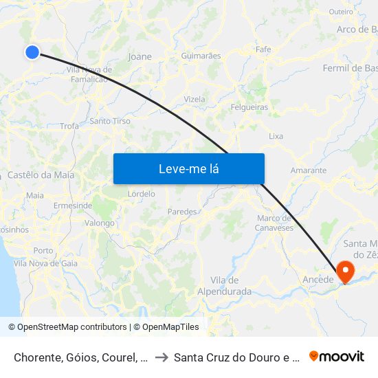 Chorente, Góios, Courel, Pedra Furada e Gueral to Santa Cruz do Douro e São Tomé de Covelas map