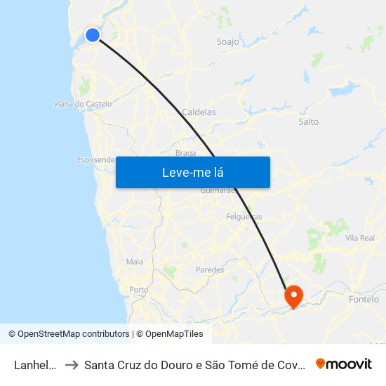 Lanhelas to Santa Cruz do Douro e São Tomé de Covelas map