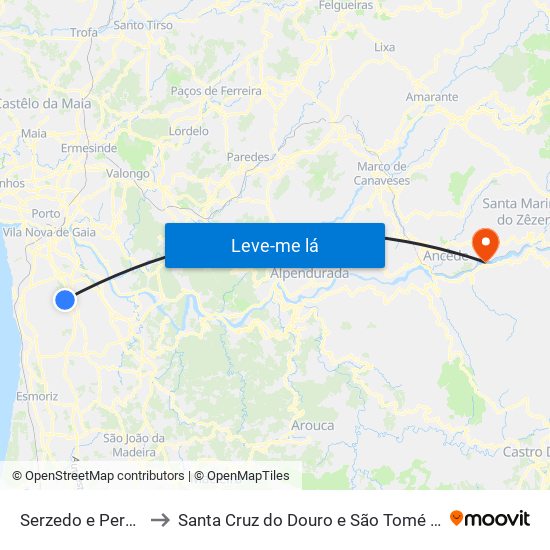 Serzedo e Perosinho to Santa Cruz do Douro e São Tomé de Covelas map