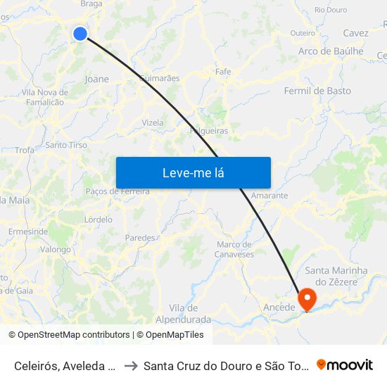 Celeirós, Aveleda e Vimieiro to Santa Cruz do Douro e São Tomé de Covelas map
