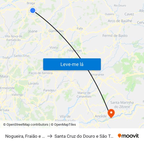 Nogueira, Fraião e Lamaçães to Santa Cruz do Douro e São Tomé de Covelas map