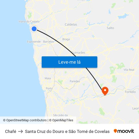 Chafé to Santa Cruz do Douro e São Tomé de Covelas map