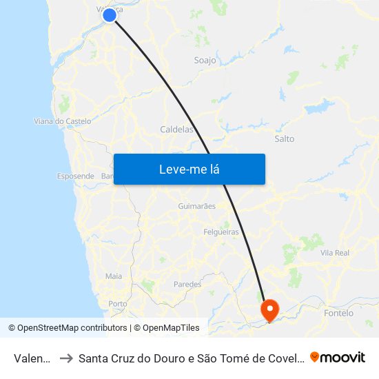 Valença to Santa Cruz do Douro e São Tomé de Covelas map