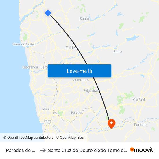 Paredes de Coura to Santa Cruz do Douro e São Tomé de Covelas map