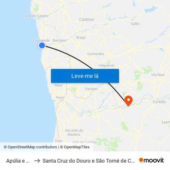 Apúlia e Fão to Santa Cruz do Douro e São Tomé de Covelas map