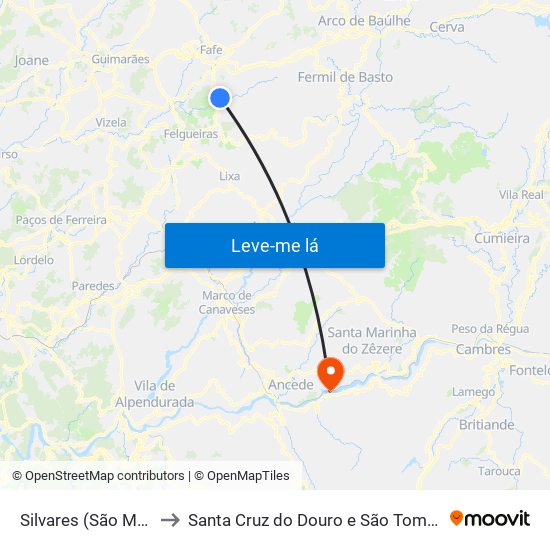 Silvares (São Martinho) to Santa Cruz do Douro e São Tomé de Covelas map