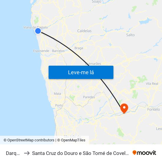 Darque to Santa Cruz do Douro e São Tomé de Covelas map
