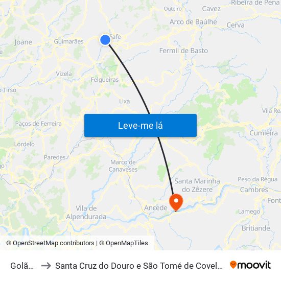 Golães to Santa Cruz do Douro e São Tomé de Covelas map