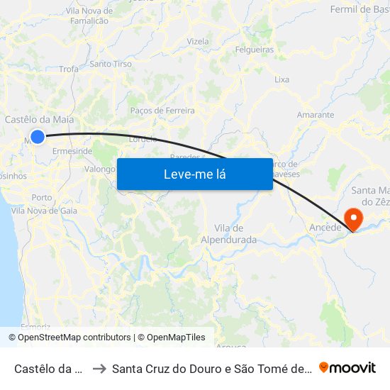 Castêlo da Maia to Santa Cruz do Douro e São Tomé de Covelas map