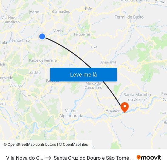 Vila Nova do Campo to Santa Cruz do Douro e São Tomé de Covelas map