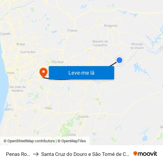 Penas Roias to Santa Cruz do Douro e São Tomé de Covelas map