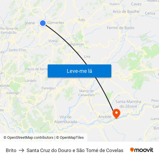 Brito to Santa Cruz do Douro e São Tomé de Covelas map