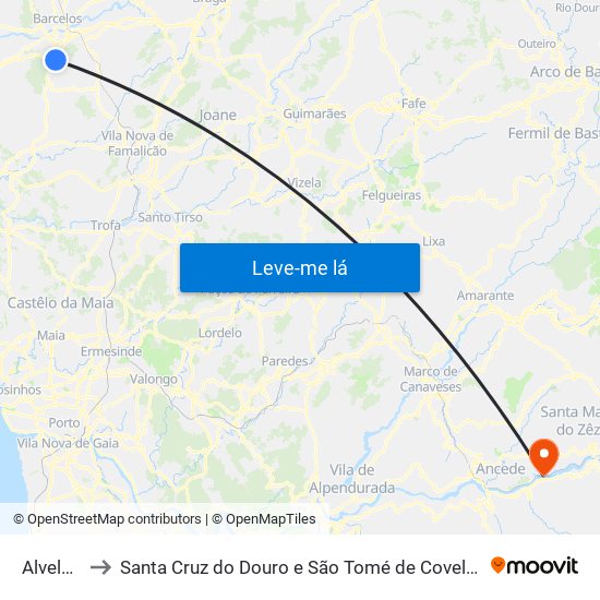 Alvelos to Santa Cruz do Douro e São Tomé de Covelas map