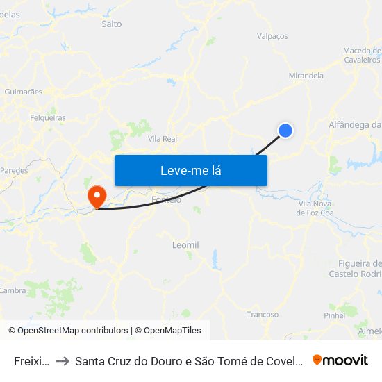 Freixiel to Santa Cruz do Douro e São Tomé de Covelas map