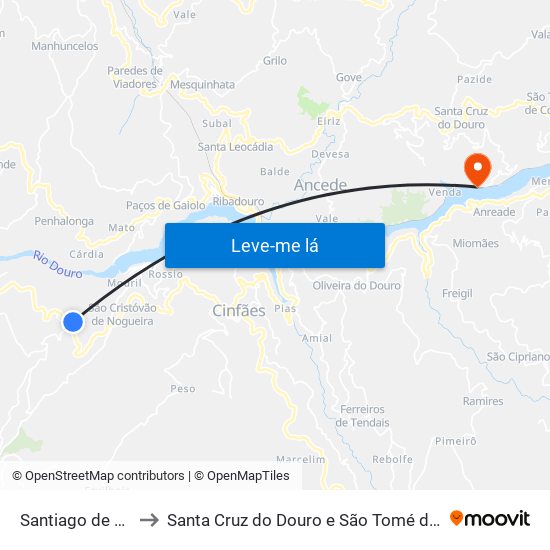 Santiago de Piães to Santa Cruz do Douro e São Tomé de Covelas map