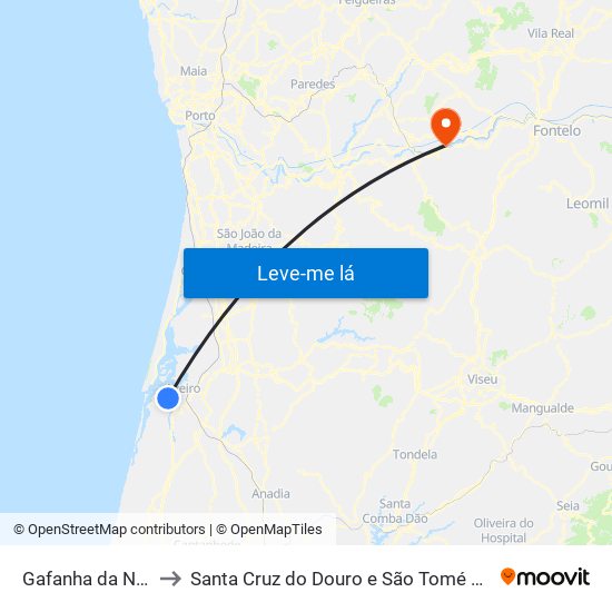 Gafanha da Nazaré to Santa Cruz do Douro e São Tomé de Covelas map