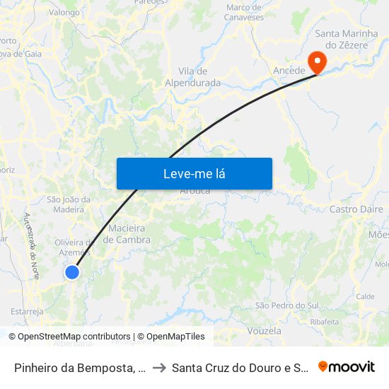 Pinheiro da Bemposta, Travanca e Palmaz to Santa Cruz do Douro e São Tomé de Covelas map