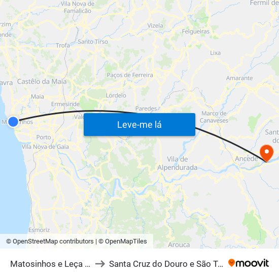 Matosinhos e Leça da Palmeira to Santa Cruz do Douro e São Tomé de Covelas map