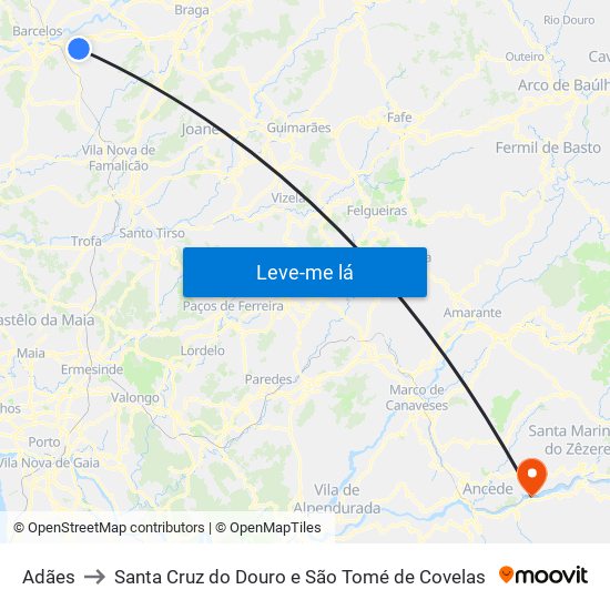 Adães to Santa Cruz do Douro e São Tomé de Covelas map