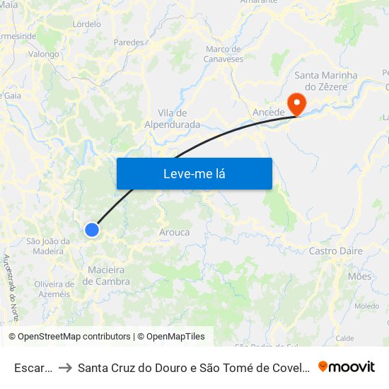 Escariz to Santa Cruz do Douro e São Tomé de Covelas map